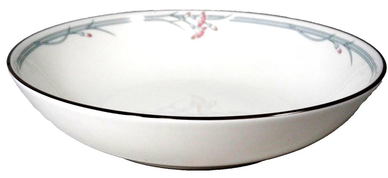 Royal Doulton coupe soup bowl, white with pink floral border and 6.75 in rim