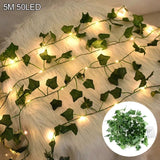 2/5/10M Silk Leaves Fake Creeper Green Leaf Ivy Vine LED Green Plant
