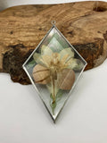 Handmade Glass Window Hanging or Ornament With Pressed Flowers Diamond Shape Dried Flower