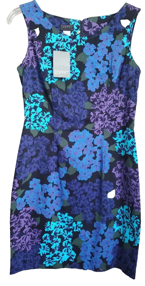 Esprit Collection VTG Cotton Floral Hydrangea Slvless Multicolor Dress 7/8 NWT Hydrangea