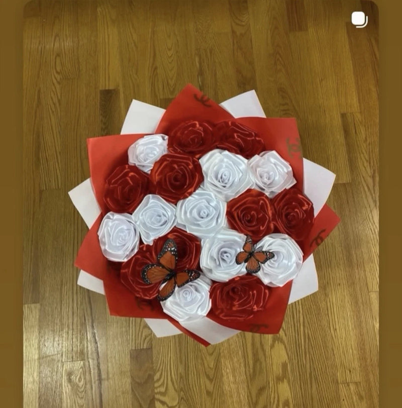 Handmade Satin Ribbon Flower Bouquet Ð Artistic Custom Creation Red Bouquet