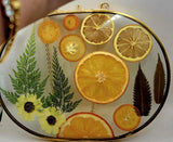Kitchen decor gift.Wall Art Dried Pressed Real Flowers & Citrus fruits 8.25x6.25 Dried Flower