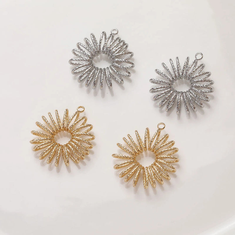 6pc Gold/Silver Hollow Out Sun Flower Charm,14K Gold Plated Brass Flower Pendant Sunflower