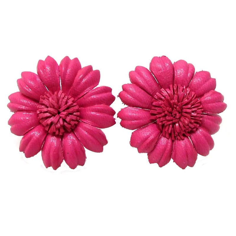 Handmade Pink Sunflower Genuine Leather Floral Stud Earrings Sunflower