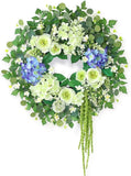 26" Hydrangea & Eucalyptus Wreath for Front Door, Porch, Window - Large Artifici Hydrangea