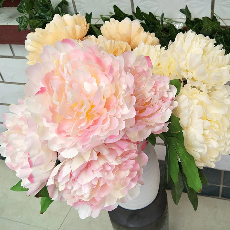 5 Heads Artificial French Large Peony Home Wed Party Decor Floral Arrangements Peony