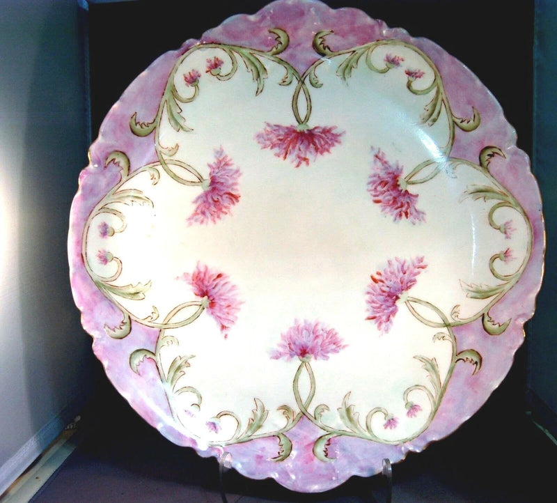 Superb Haviland France Large Charger Hand Painted  Flowers ARt Nouveau Signed! Carnation