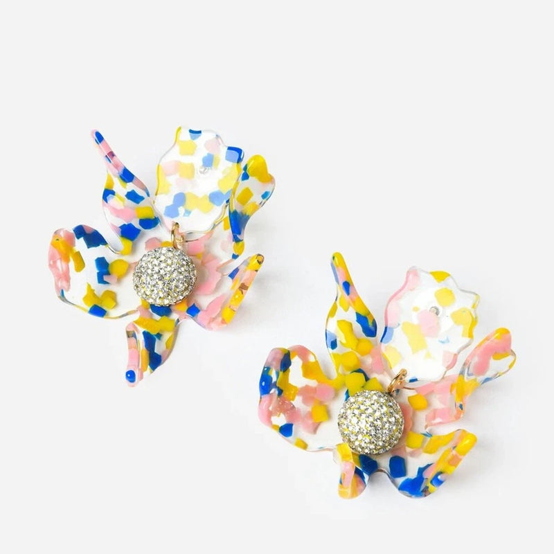 NWT LELE SADOUGHI Women's Crystal Lily Earrings Lime Confetti Multicolored Lily