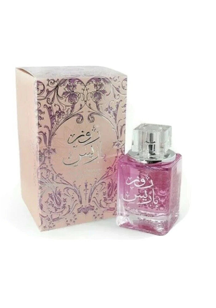 Rose Paris Eau de Parfum by Ard Al Zaafaran, pink glass bottle with silver cap and box