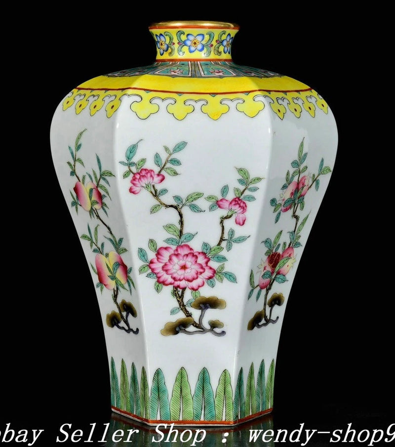 White porcelain bottle vase with peony flowers and gilt rim detailing