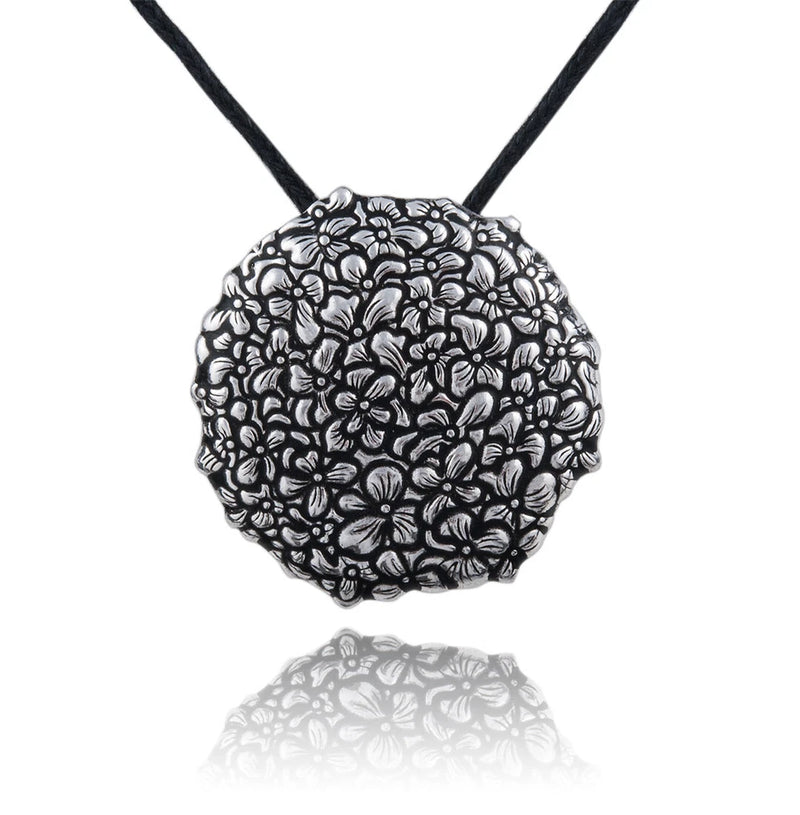 Handmade 999 Fine silver Classical Hydrangea Flower Pendant Jewelry Handcrafted Hydrangea