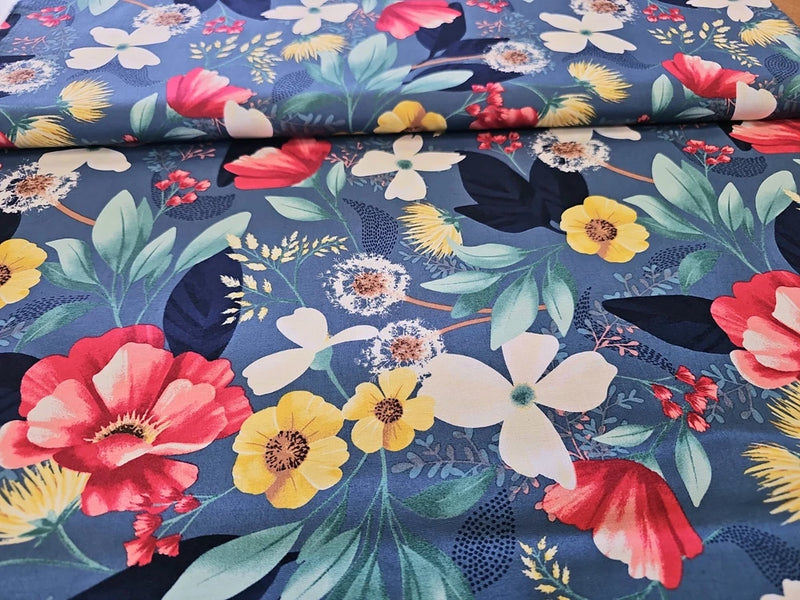 Fresh Meadow   Cotton Fabric Clothworks Pink Scatter Flowrrs By the Yard Flowering Plants
