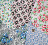 Vintage Quilt 5 Fabrics Lacey Roses Geometric Pink Red Blue Green Floral Lot Roses