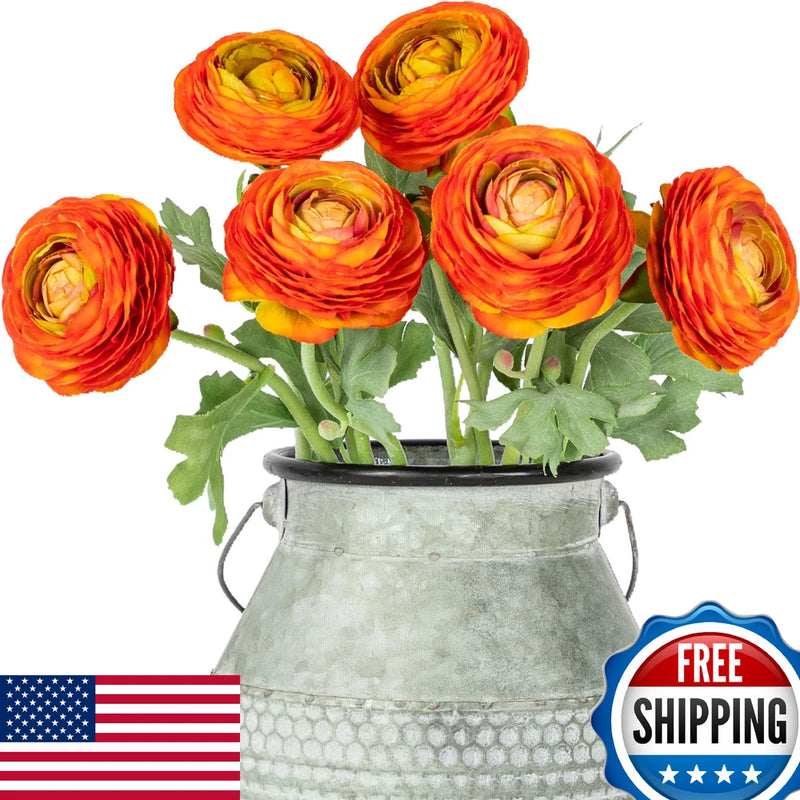 Artificial Ranunculus Flowers Real Touch Stem Silk Orange (6pc) 19" Tall Ranunculus