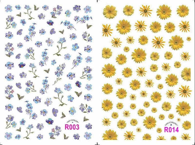 Daisy Flower Forget Me Not Rose Sunflower Violet Ladybug Nail Stickers Daisies