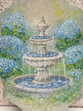 Original Hydrangea Fountain Painting Cottage Garden Wall Art Signed Le Fleur Hydrangea