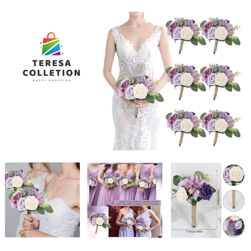Artificial Bridesmaid Bouquets 6 Pcs - 7 Inch Pre-made Bridesmaids Bouquet Sm... Hydrangea