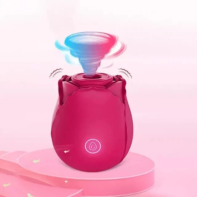 LED rose gift with burgundy rose-shaped base and glowing blue-capped top