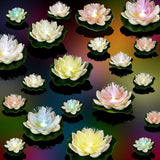 12 Pcs Artificial Floating Foam Lotus Flower with Water Lily Pad LED FiberLight Lily