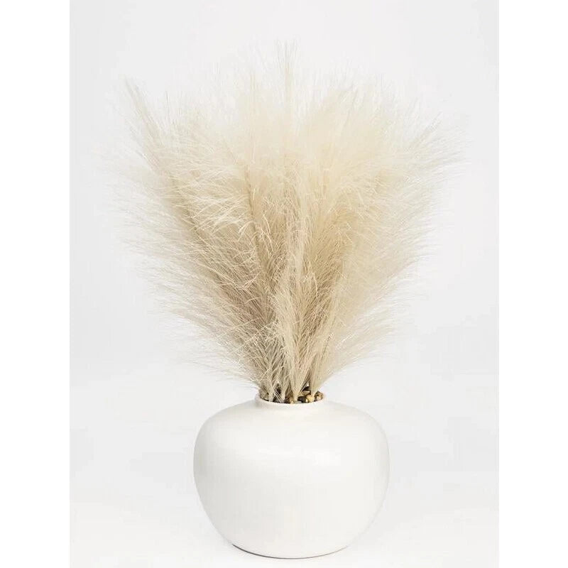 14" Artificial Pampas in White Rounded Ceramic Vase Indoor Lifelike Touch Decor Pampas Grass