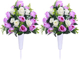 Artificial Cemetery Flowers 2 Set Grave Decorations Roses Tombstone Memorial Bouquet