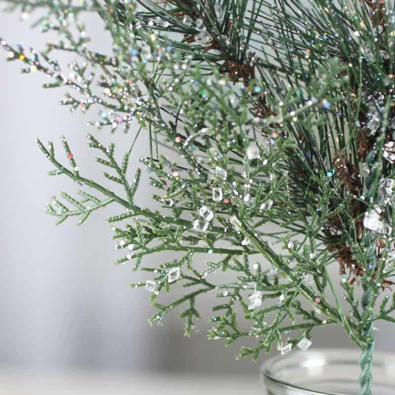 Set of 4 Sparkling Icy Artificial Pine and Cedar Embellishing 13" Picks Green Plant