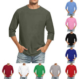 Men's Solid Color Round Neck Three Quarter Sleeve Top T-shirt Roses