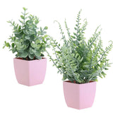 2 Pack Small Fake Plants in Pink Pot Artificial Plant Eucalyptus Faux Potted ... Green Plant