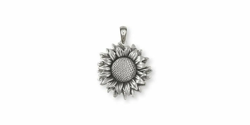 Sterling silver sunflower flower pendant with textured petals and center detail