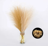 Faux Pampas Grass, Set of 6 Stems 17'' Short Artificial Fake Flowers with light Pampas Grass
