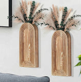 Set of 2 Wooden Wall Vases with Dried Pampas Grass & Eucalyptus, Boho Farmhou... Pampas Grass