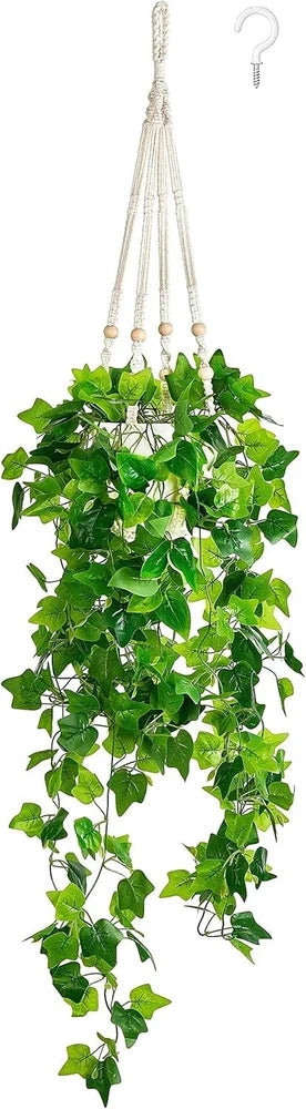 Dahey Fake Hanging Plants Artificial Decor Macrame Hanger with Artificial Vines Green Plant