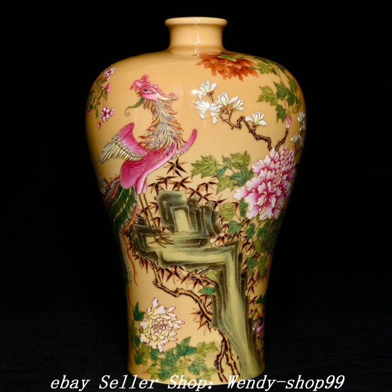 Yongzheng Famille Rose Porcelain Peony Flower Phoenix Bird Pattern Bottle Vase Peony