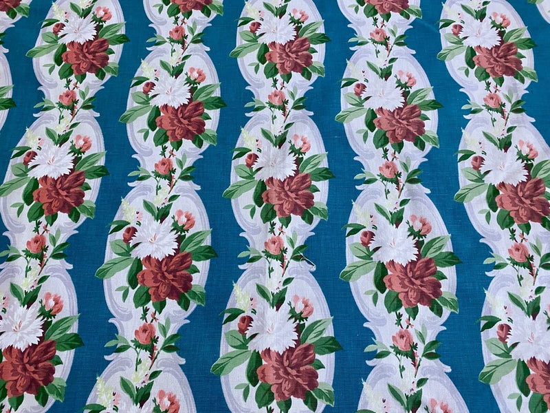 Hollywood Glam 30Õs Shabby Chic Carnations Roses Barkcloth Era Vintage Fabric Carnation