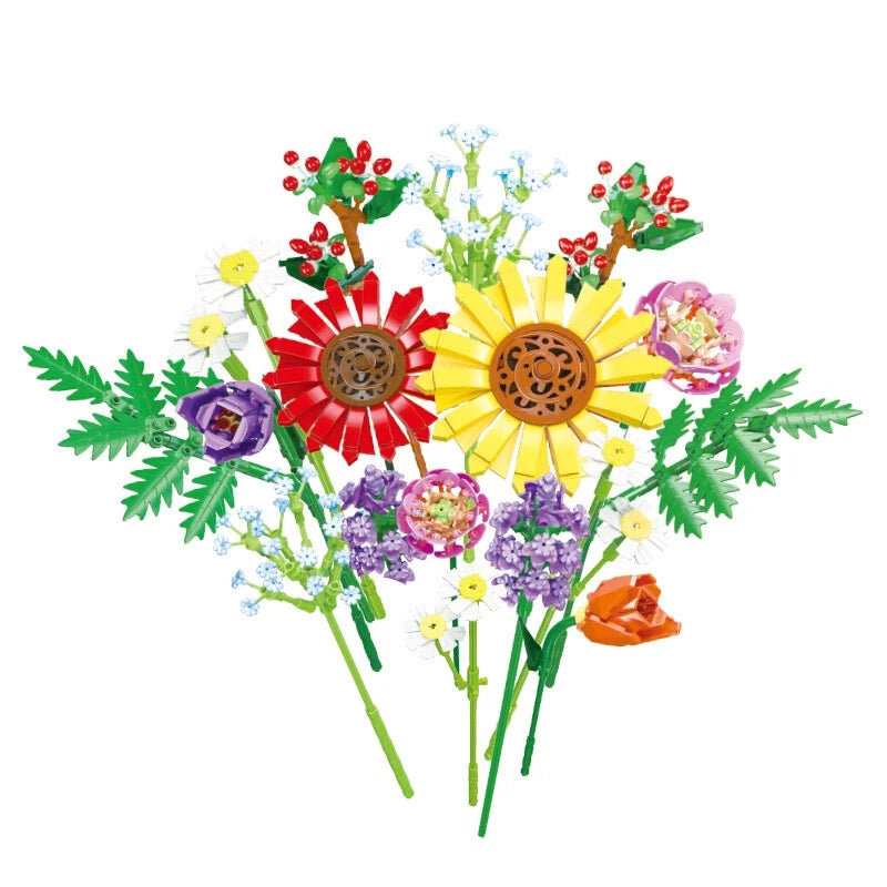 976PCS Sunflower Tulip Starry Lavender Preserved Flower Bouquet Building Blocks Sunflower