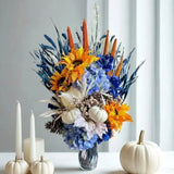 Sunflower Floral Arrangement: Blue Summer & Fall Home Decor, Table Centerpiece Sunflower