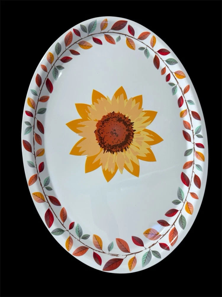 White Oval Harvest Platters serving tray 18.25 in New Fall Sunflower Leaves Sunflower