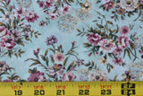 By 1/2 Yd, Vintage, Pink Floral Bouquets on Lt-Blue Cotton/Classic Cottons,P7647 Flowering Plants