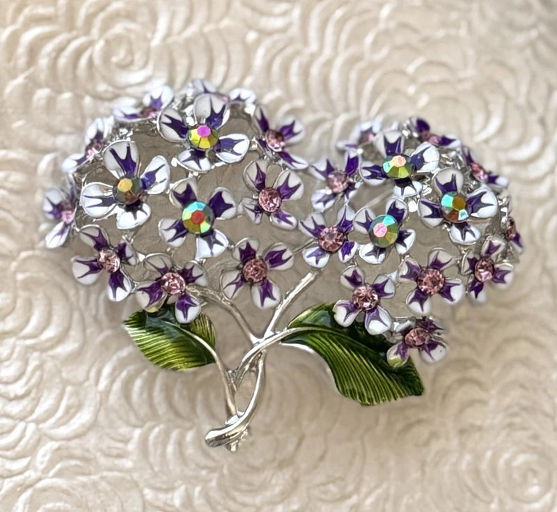 Vintage style  Hydrangea  Flower Brooch Enamel On Metal Hydrangea