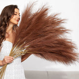FOTEEWL 8 PCS Faux Pampas Grass Decor 38"/3.1FT Tall Fake Pompas Dark Brown Pampas Grass