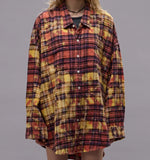 NWT~R13 Bleached Orange Oversize Workshirt with Overdayed Pink Plaid Size XS Roses