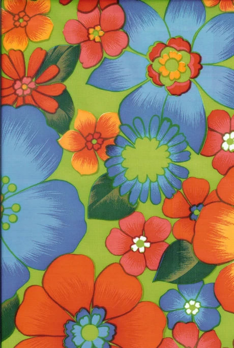Oilcloth Fabric Tropical London Lime Green Pattern Sold in Yard or Bolt Flowering Plants