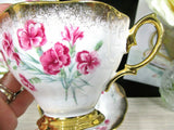ROYAL ALBERT tea cup and saucer pink carnations gold gilt teacup England Carnation