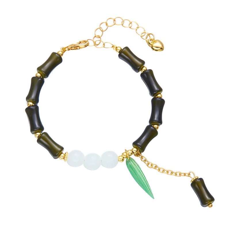 Fashion Bamboo Joint Flower Beaded Bracelet Bangle Women Lucky Charm Jewelry " Lily
