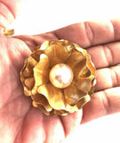 Large Vintage Gold Toned Flower Brooch with Faux Pearl, Carnation, or Rose Desig Carnation
