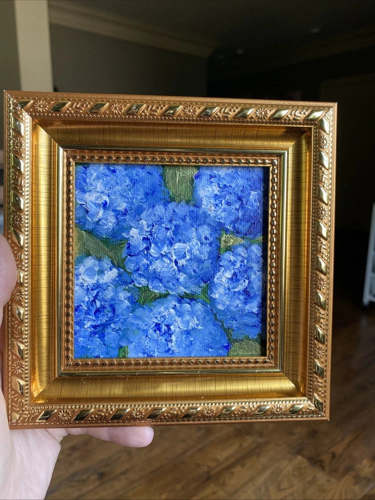 Hydrangea ,abstract Flower,Original Acrylic Painting Mini,small,4/4 Framed Hydrangea