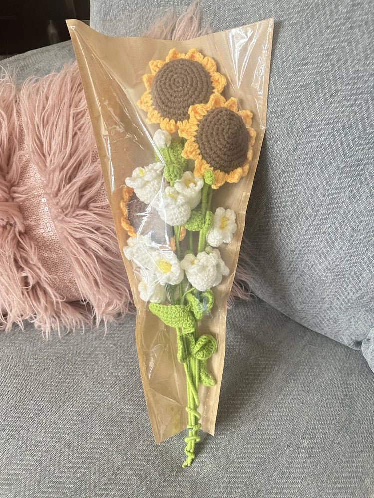 Knitting Crochet Flower Bouquet Handmade Sunflower Decor Artificial Flowers Bo.. Bouquet