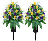 Artificial Cemetery Flowers, Gravesite Decoration Roses, Memorial Bouquets with Sunflower