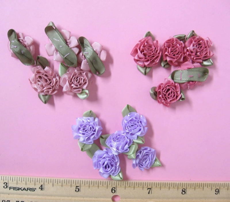 3/4"/1 3/8" Ribbon Carnation Flower Trim 50 pc Pkgs. Mauve, Rose, Lavender - USA Carnation