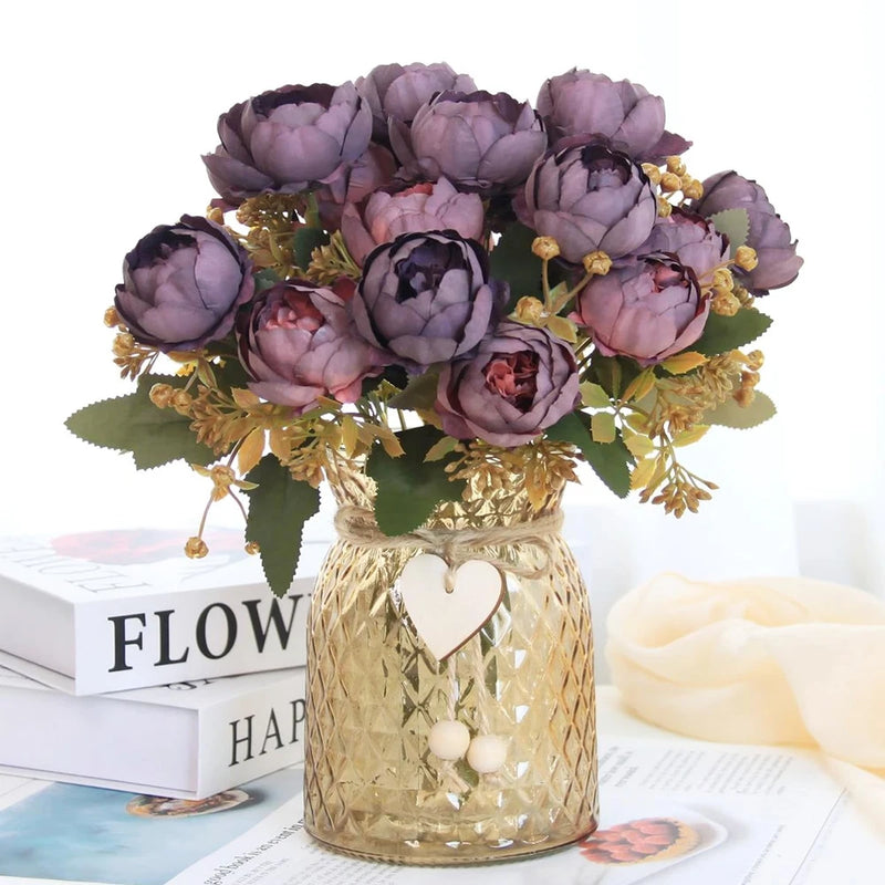Faux Flowers in Vase, Fake Flowers in Vase 21 Pcs Faux Peony Flowers, Artific... Peony